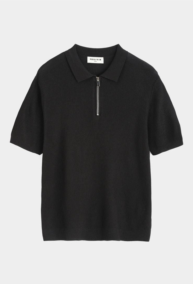 Esquire Textured Zip Polo – Black