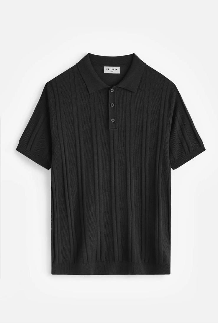 Esquire Ribbed Polo – Black