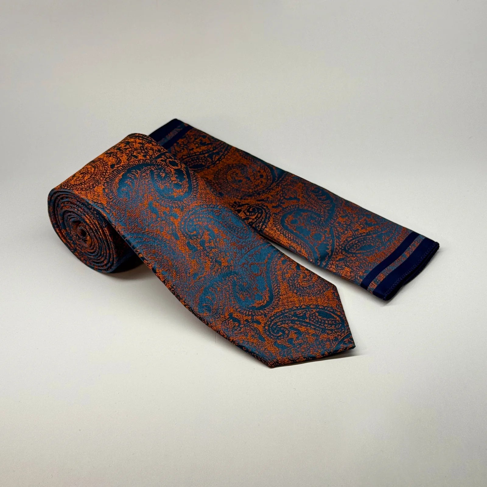 Paisley Lux - Tie & Pocket Square Set in Orange & Navy