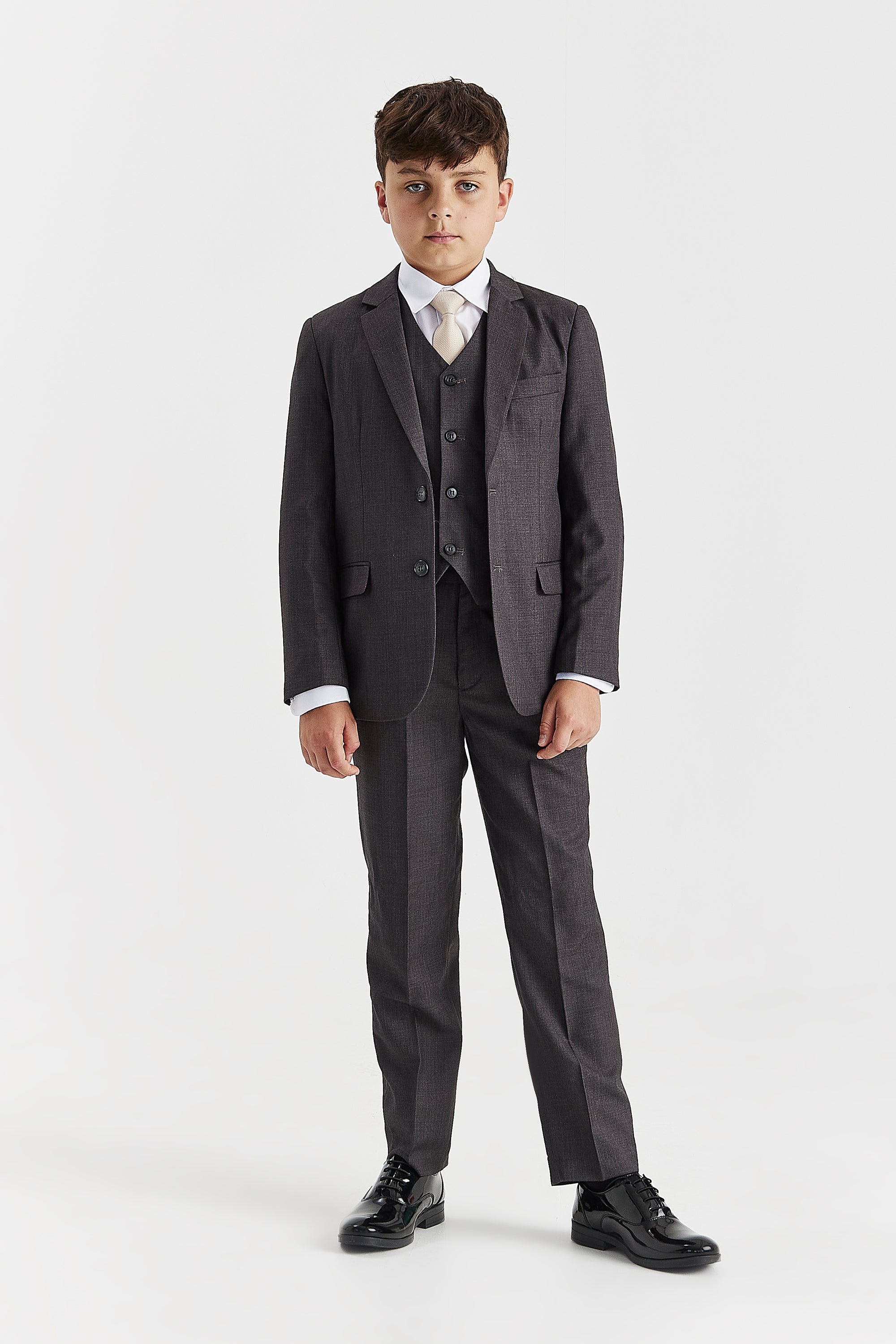 Boy's Charles Charcoal three piece suit - blazer detail