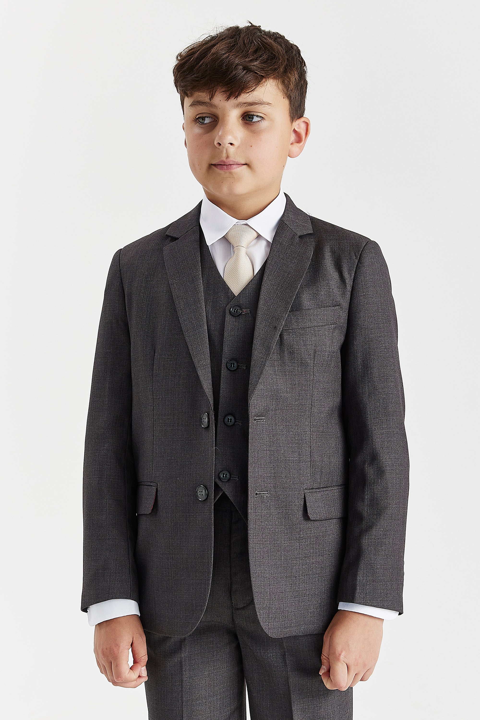Boy's Charles Charcoal three piece suit - front