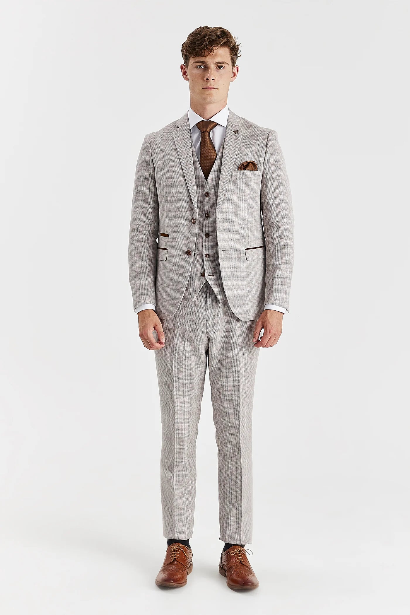 Leo - Beige Check Three Piece Suit