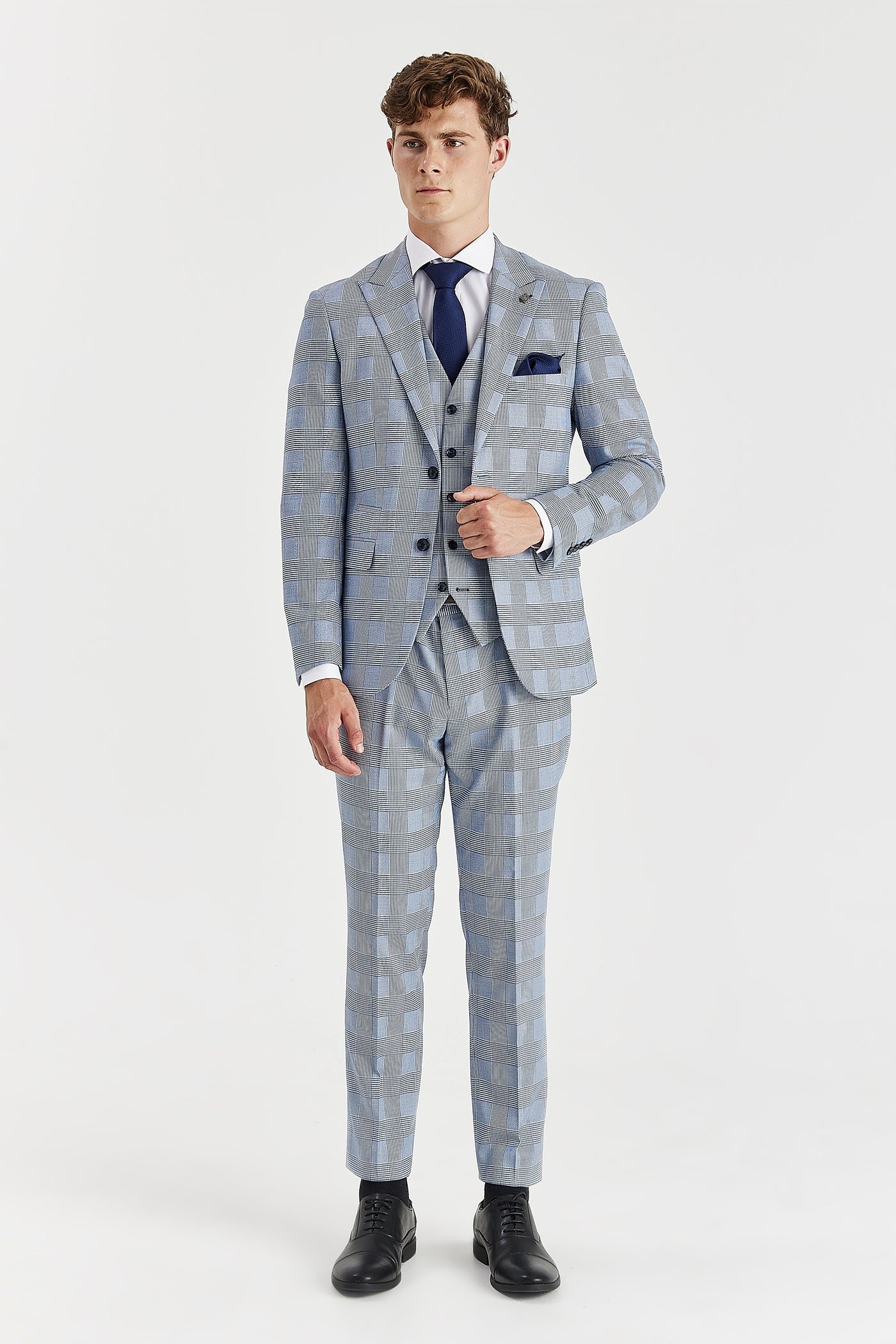 Mark - Sky Blue Check Three Piece Suit