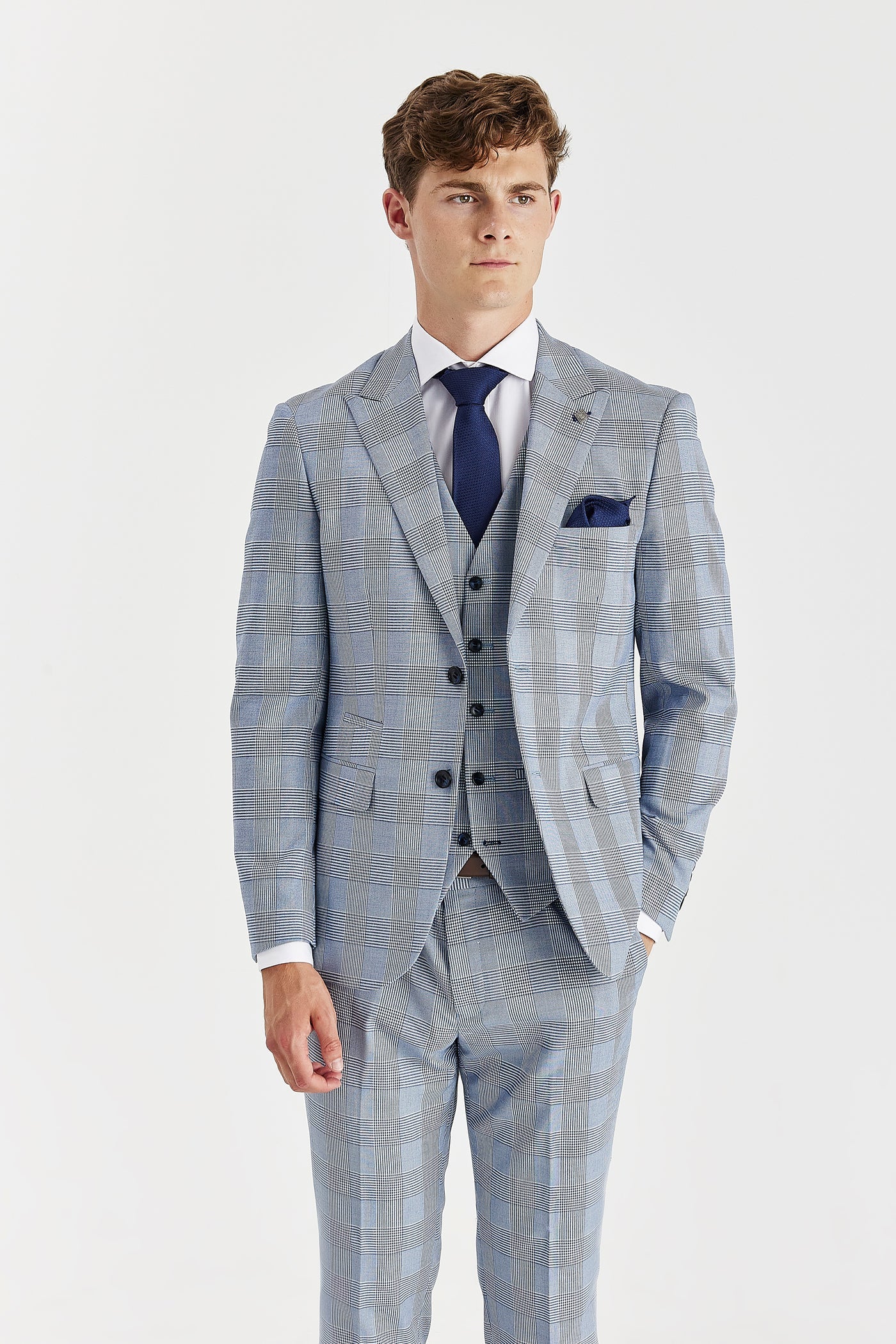 Mark - Sky Blue Check Three Piece Suit
