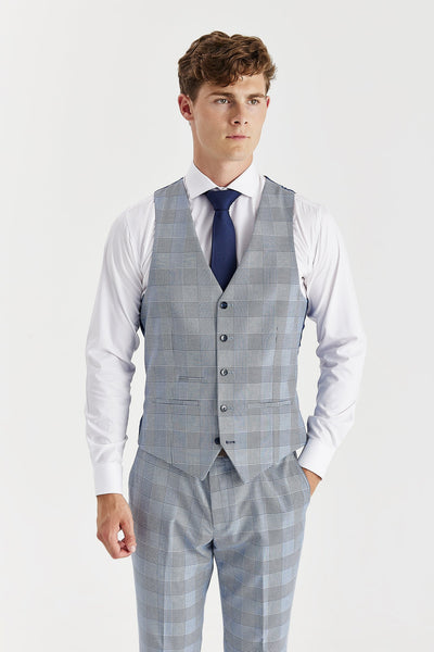 Mark -  Sky Blue Check Waistcoat