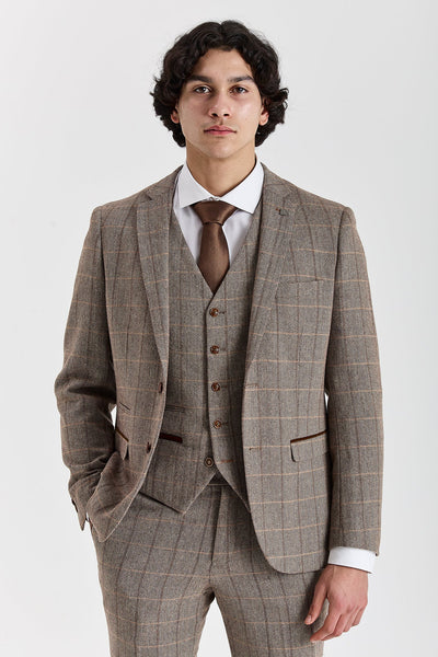 Harris - Brown Herringbone Tweed Check Blazer
