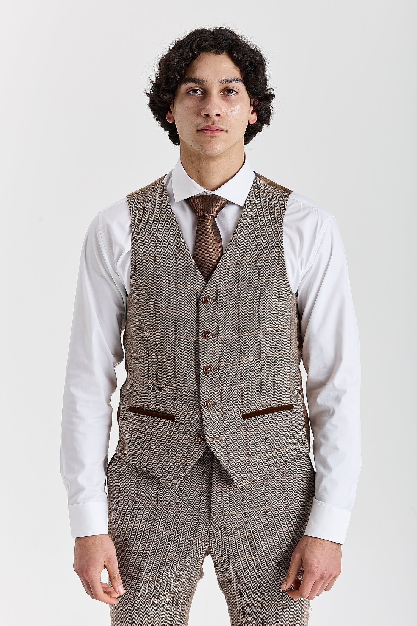 Harris -  Brown Herringbone Tweed Check Waistcoat
