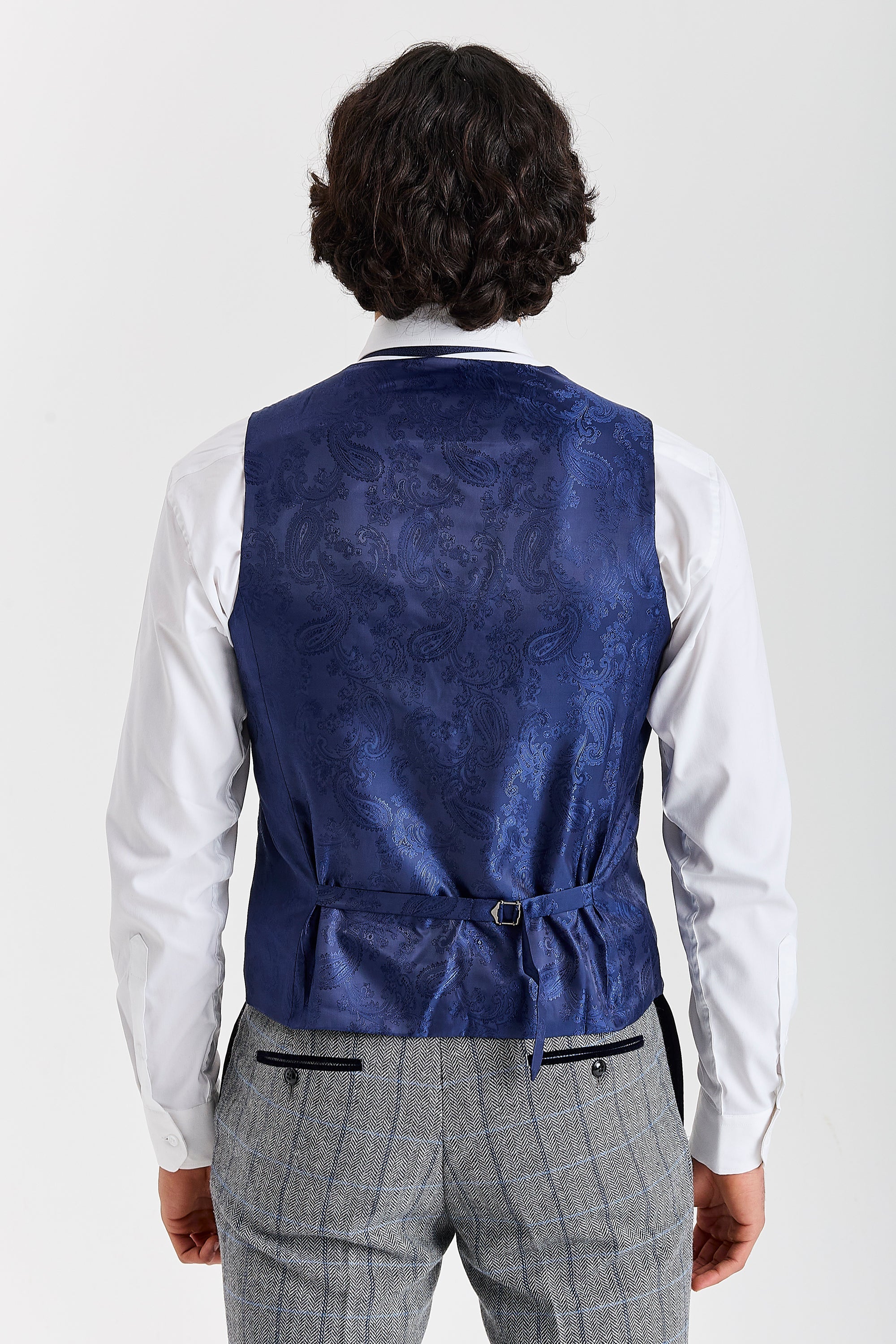 Harris - Men's Grey Herringbone Tweed Check Waistcoat