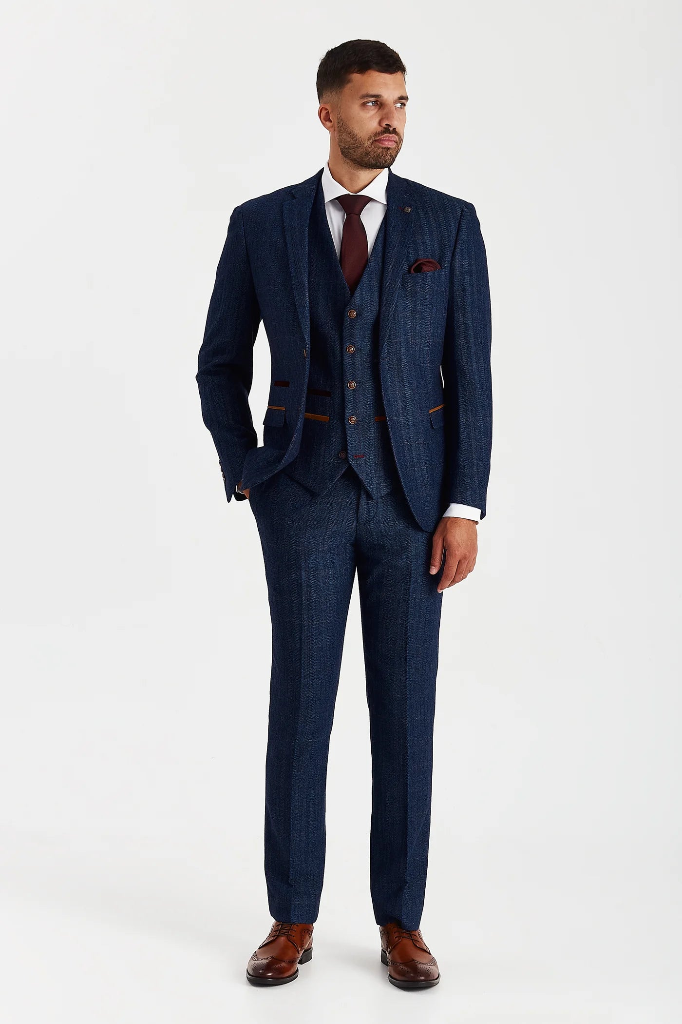 Scott - Navy Tweed Check Three Piece Suit