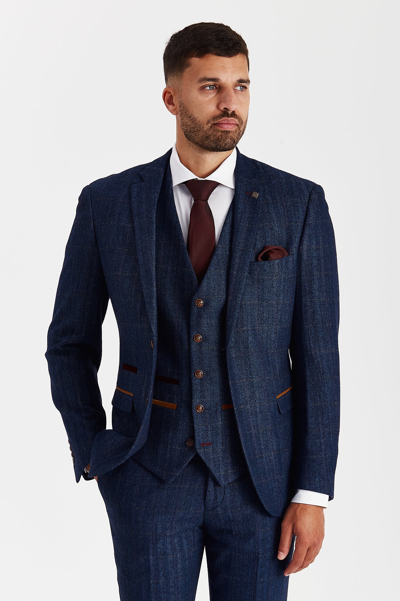 Scott - Navy Tweed Check Three Piece Suit