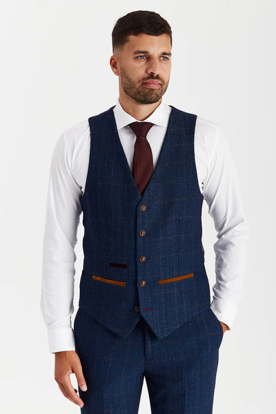 Scott -  Navy Tweed Waistcoat