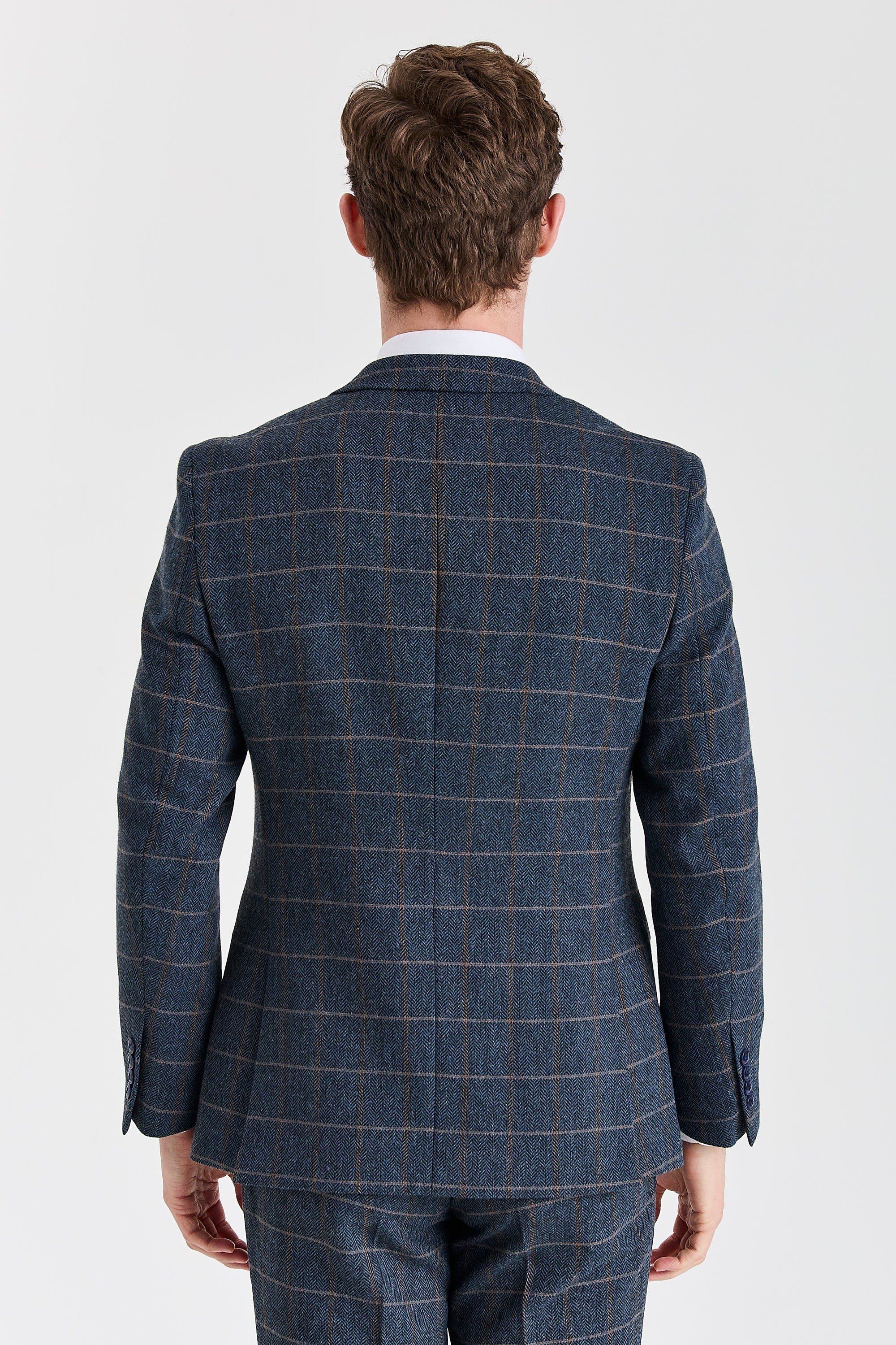 Harris - Men's Navy Herringbone Tweed Check Blazer