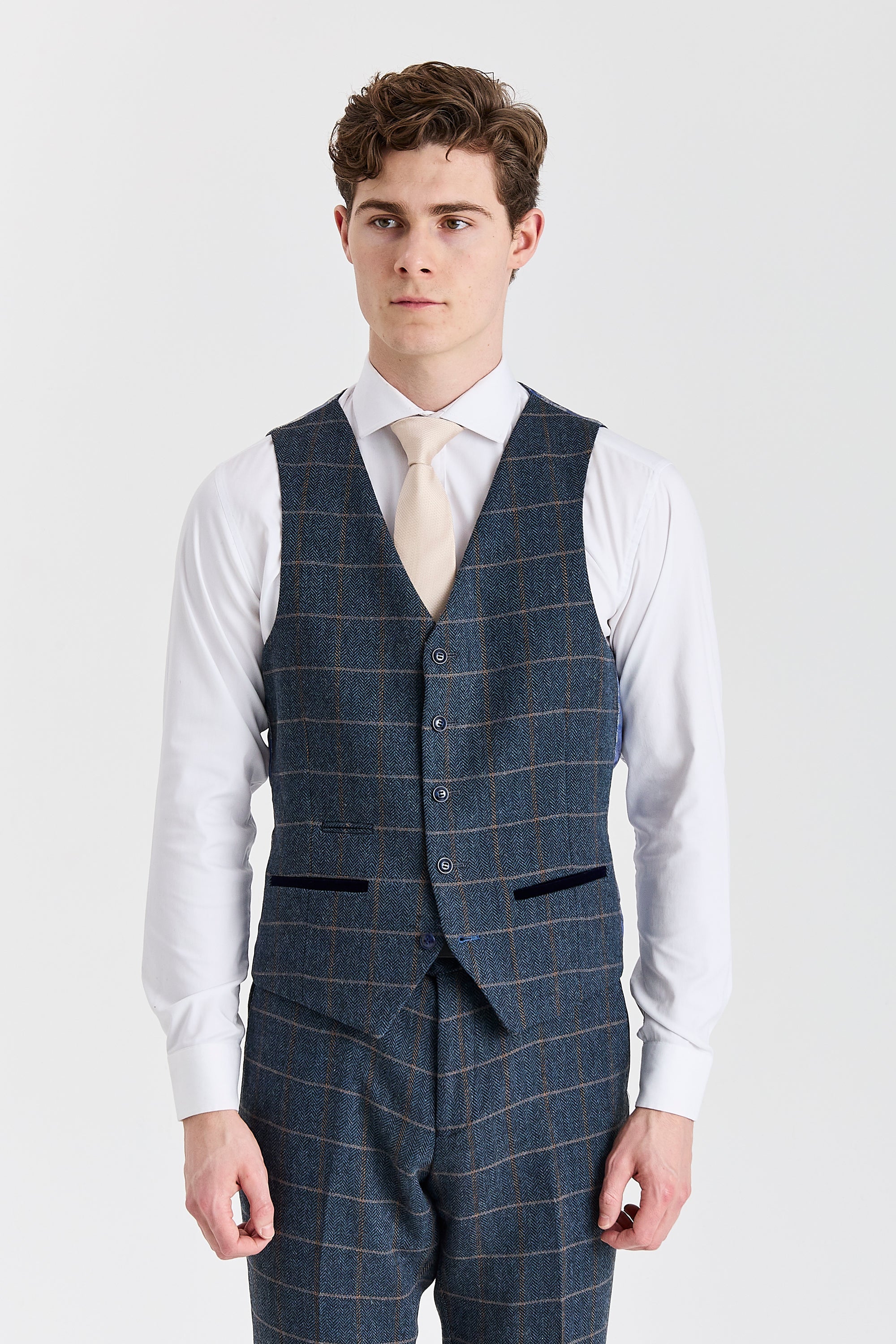 Harris - Navy Herringbone Tweed Check Three Piece Suit