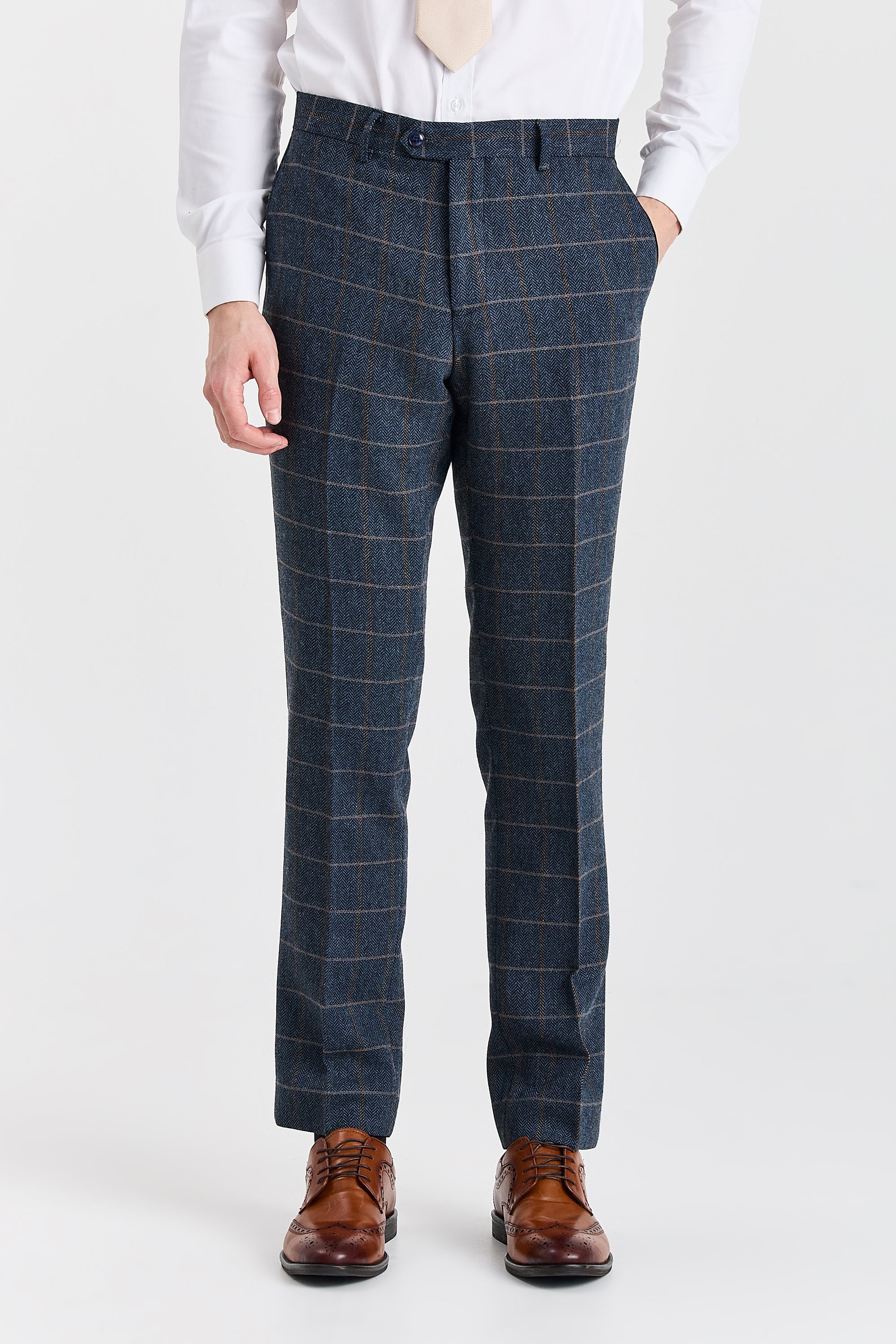 Harris - Men's Navy Herringbone Tweed Check Blazer