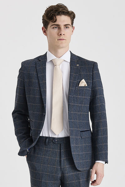 Harris - Men's Navy Herringbone Tweed Check Blazer