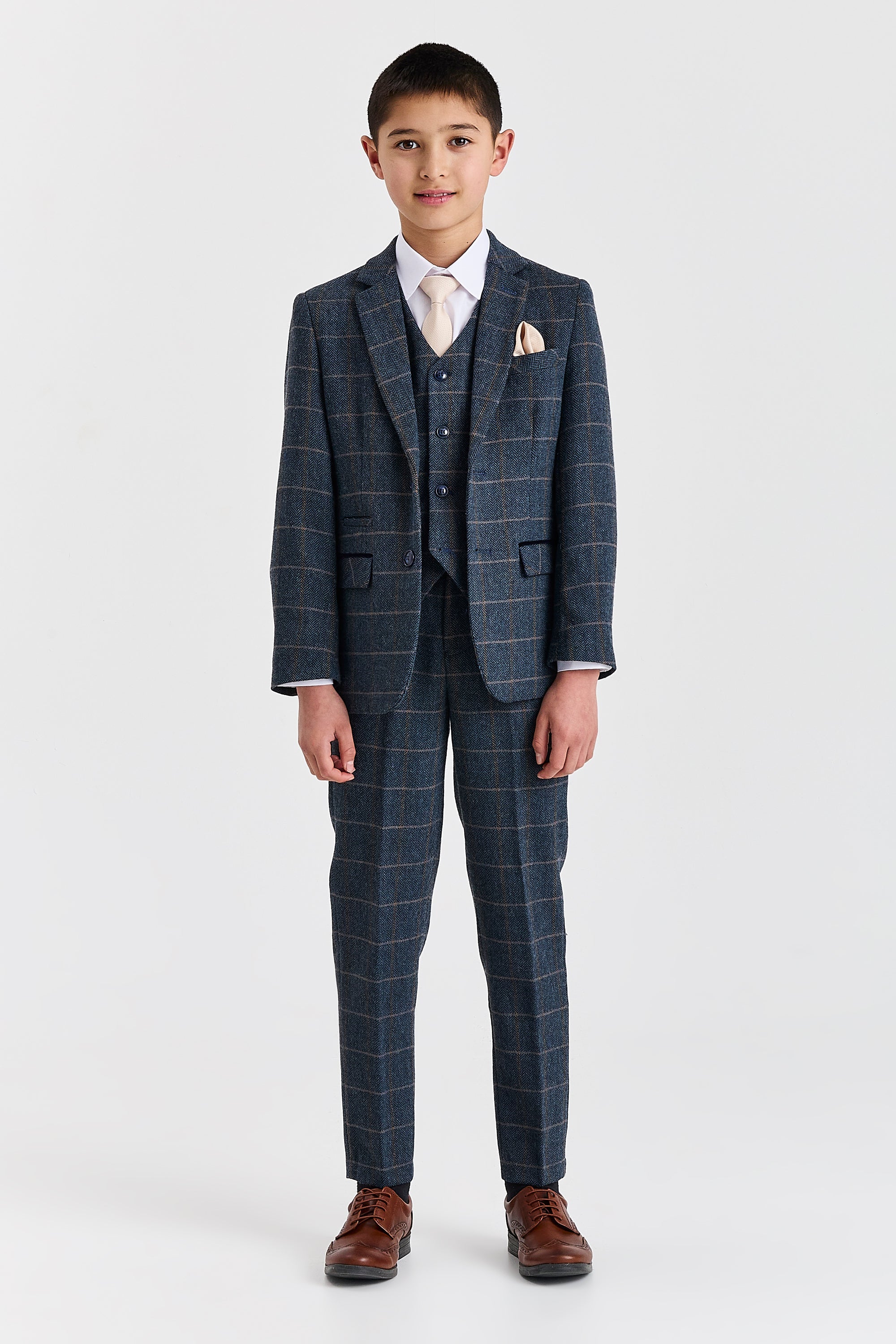 Boy's Harris Navy tweed three piece suit - blazer