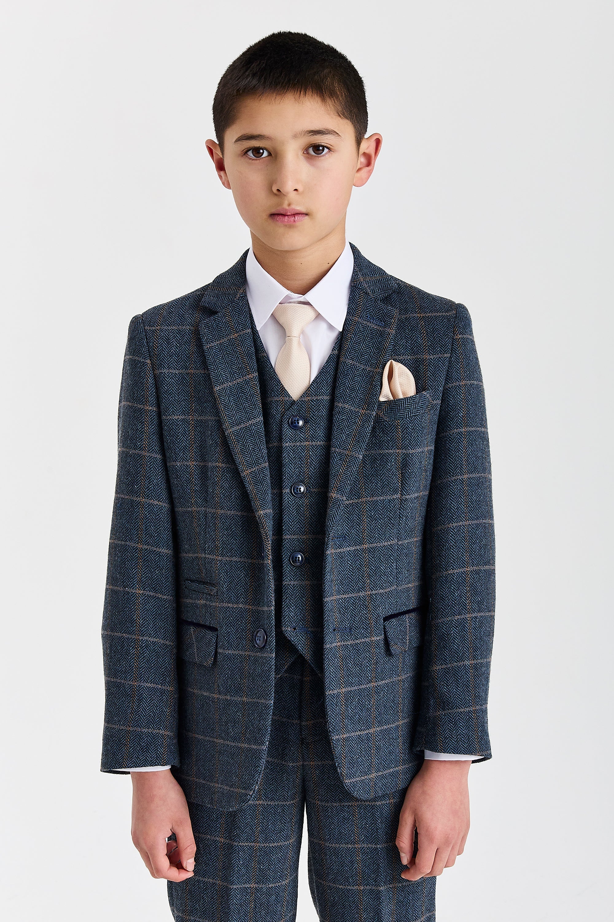 Boy's Harris Navy tweed three piece suit - waistcoat