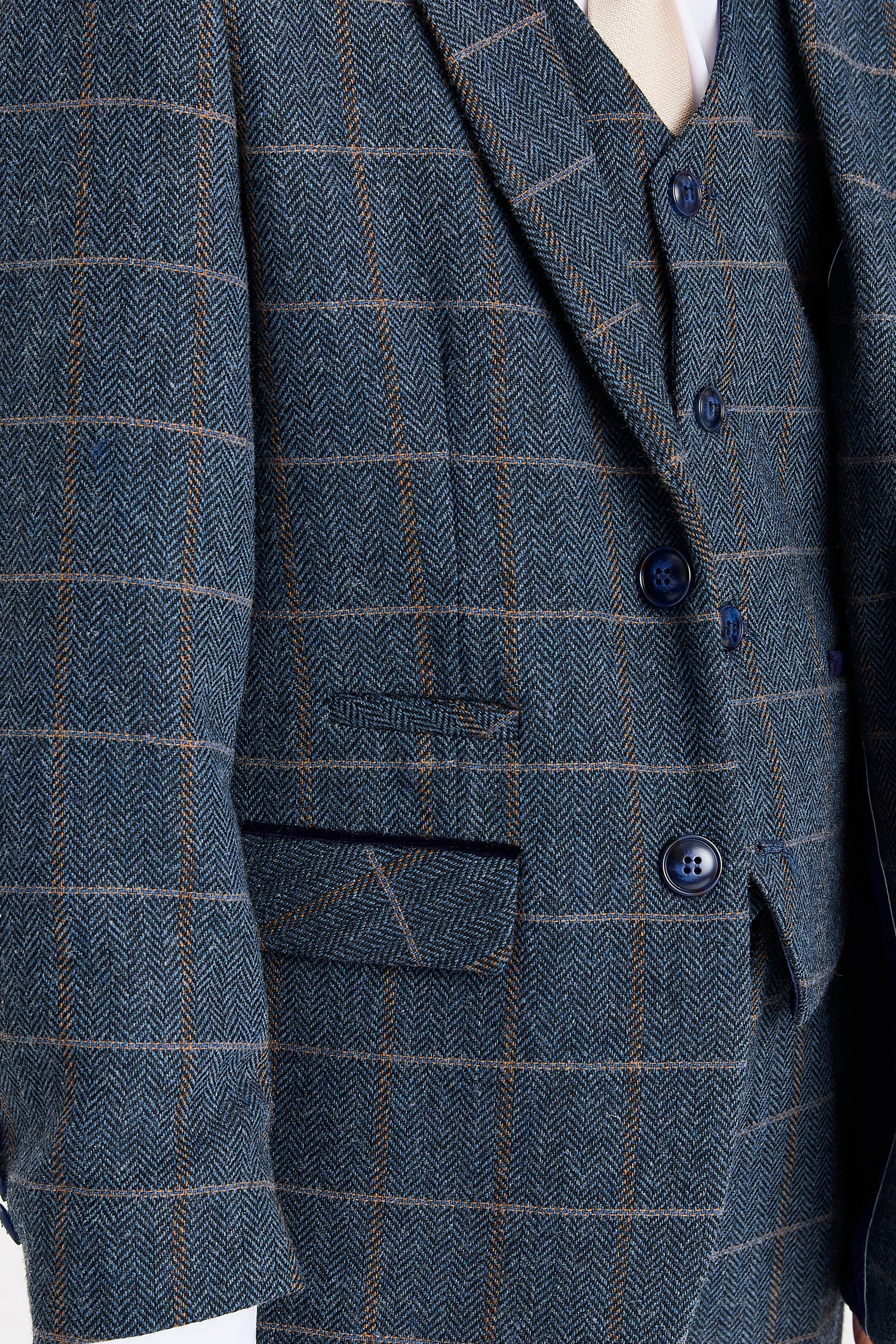 Boy's Harris Navy tweed three piece suit - lining detail