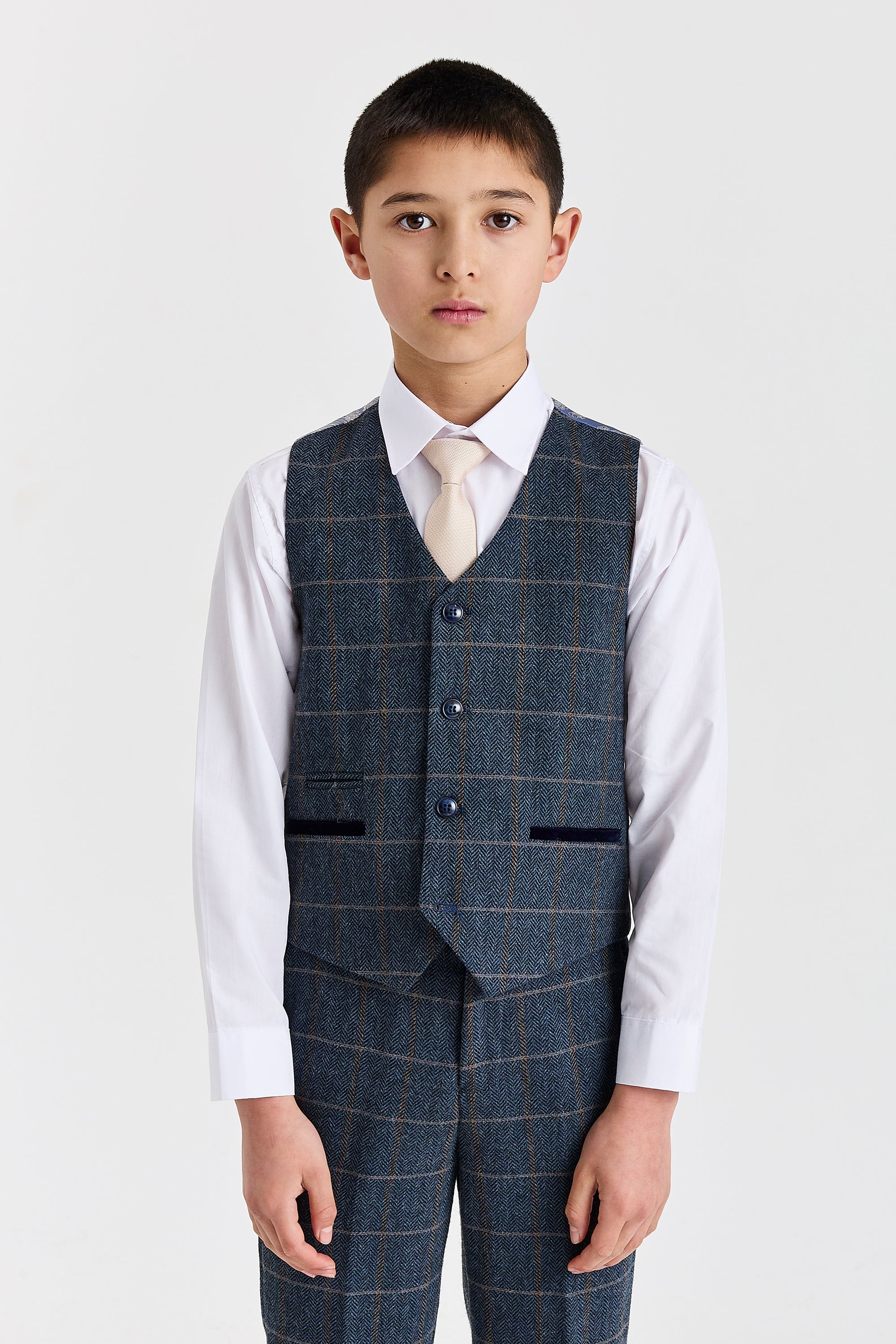 Boy's Harris Navy tweed three piece suit - full length