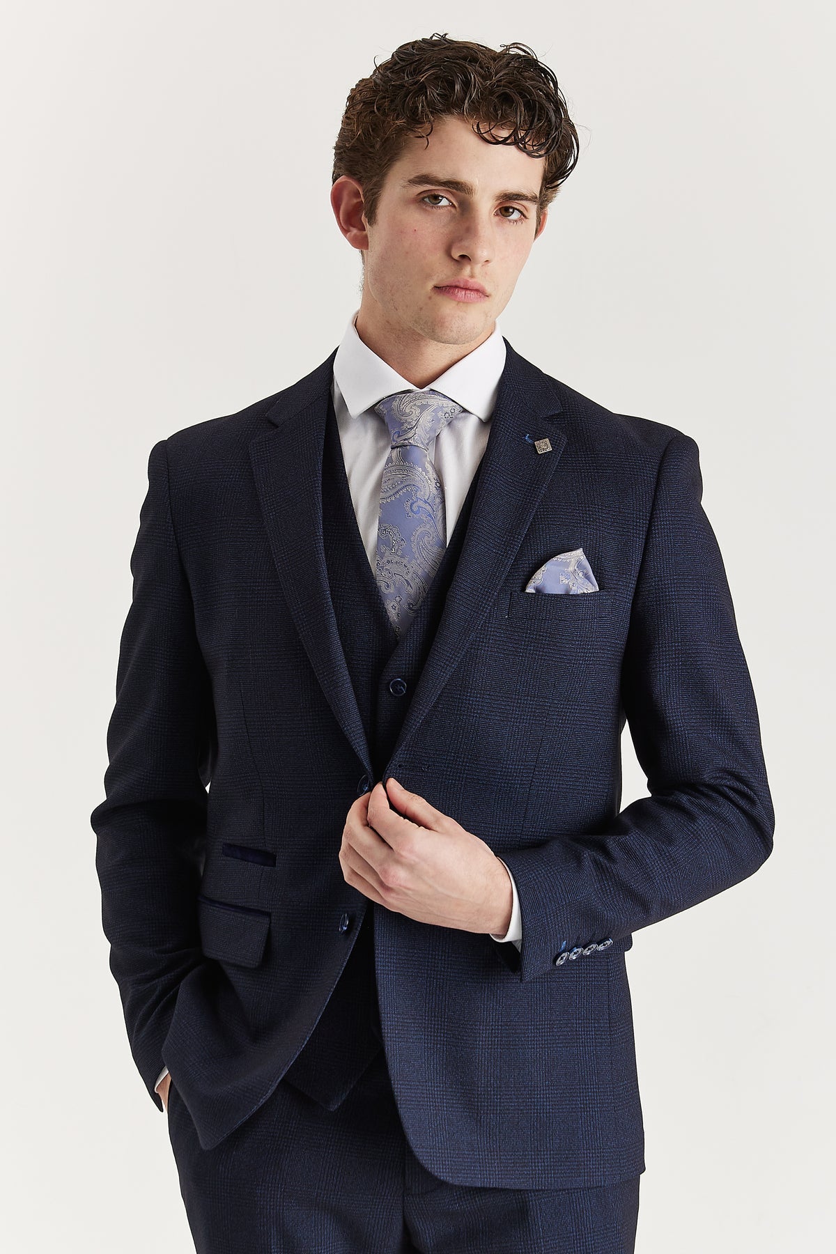 Regent – Navy Check Three Piece Suit