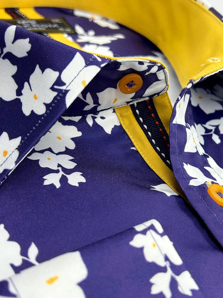 Dark Blue Floral Print Men's Shirt