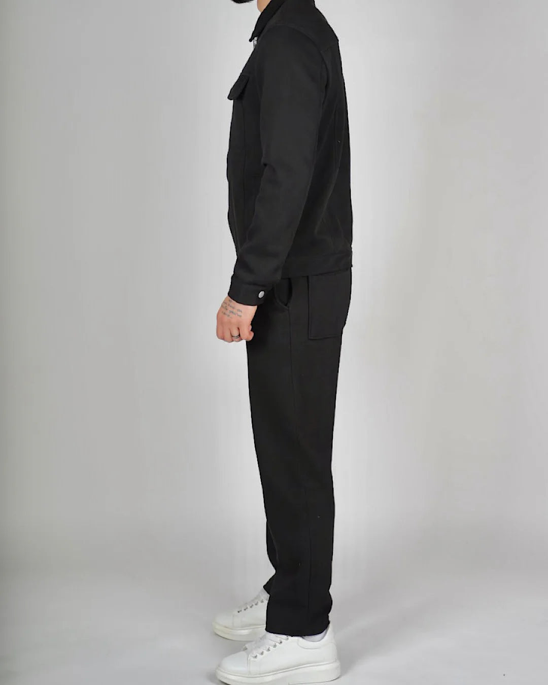 Black Zip Utility Jacket & Trouser Set