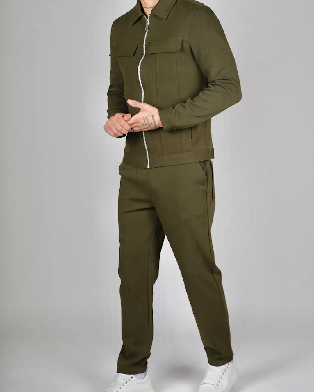 Green Zip Utility Jacket & Trouser Set
