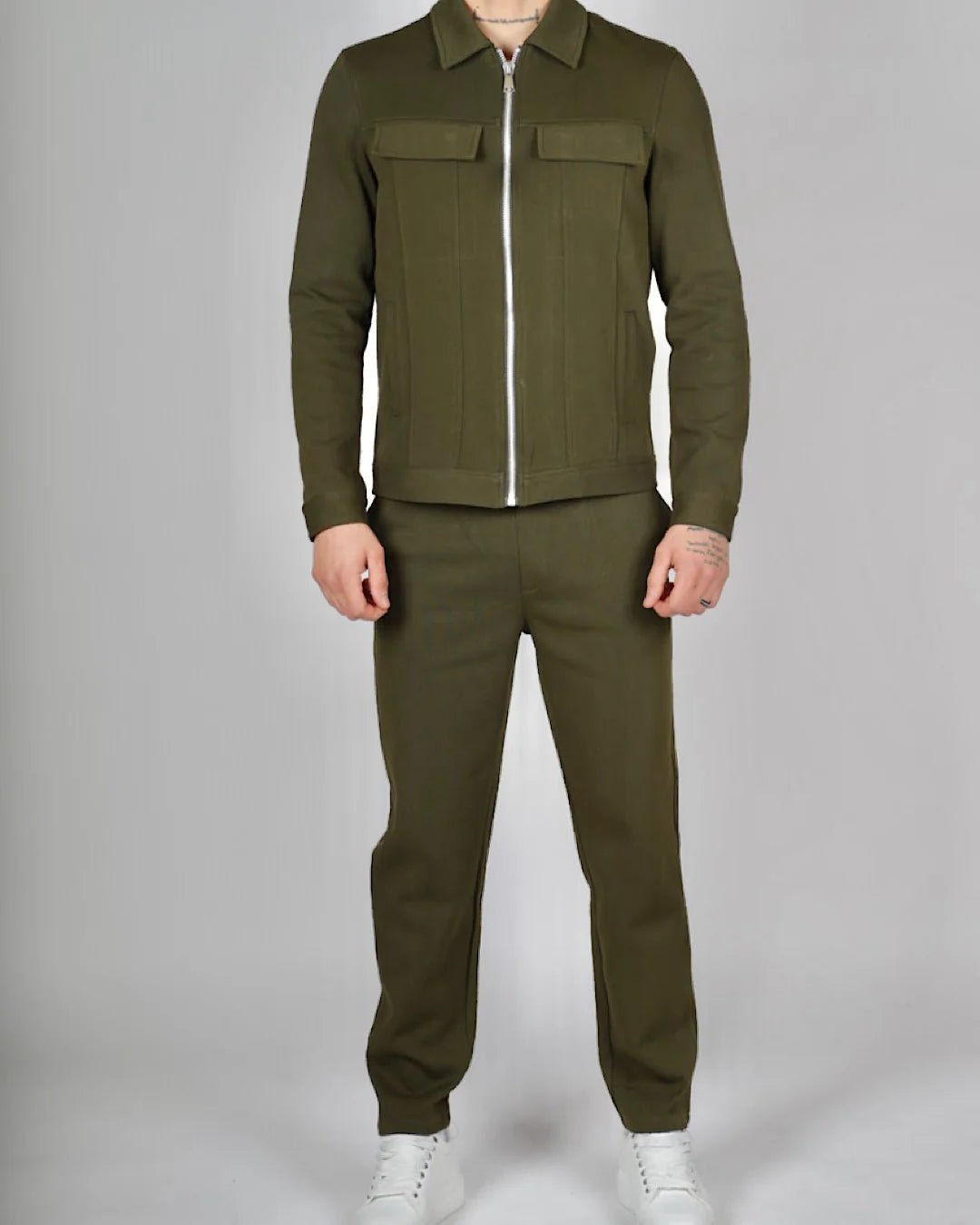 Green Zip Utility Jacket & Trouser Set