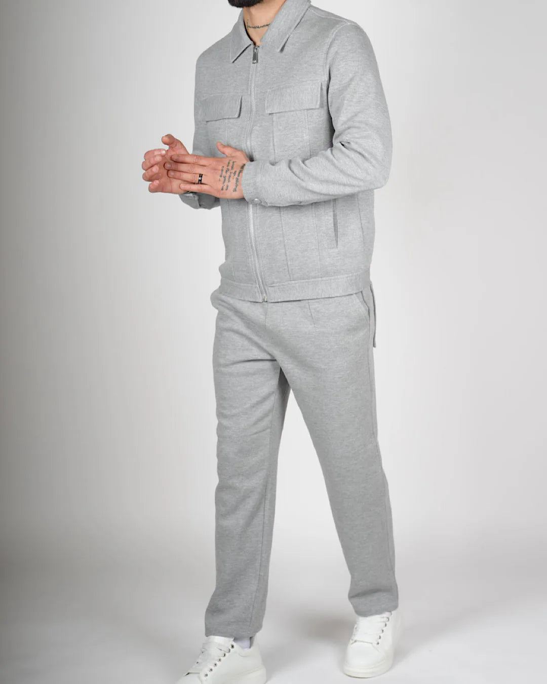 Grey Zip Utility Jacket & Trouser Set