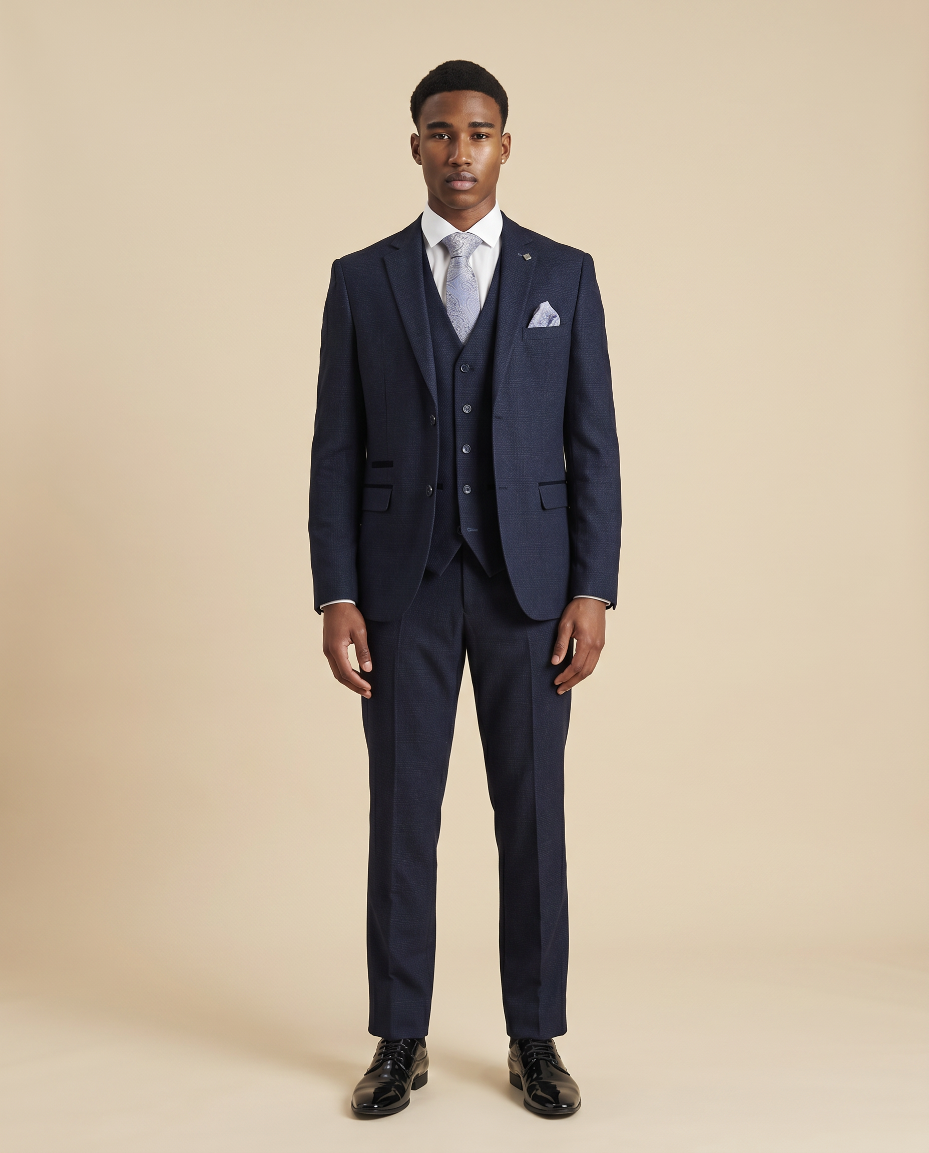 Regent Navy Check Three Piece Prom Suit