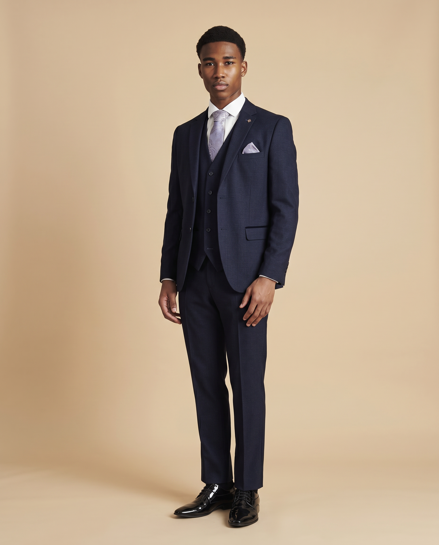 Regent Navy Check Three Piece Prom Suit