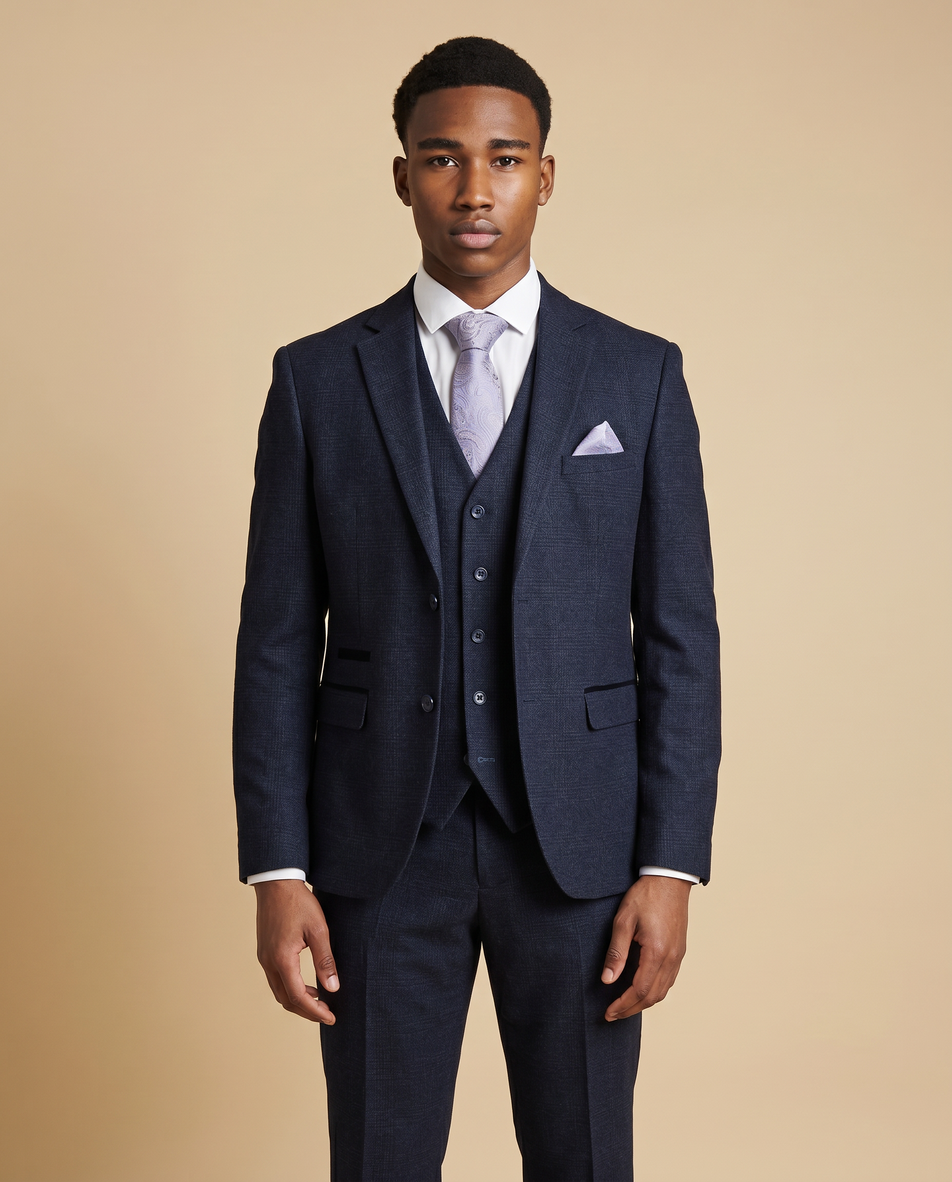 Regent Navy Check Three Piece Prom Suit