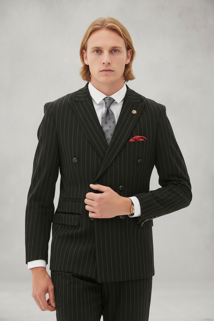 Rocco - Black Pinstripe Double Breasted Blazer