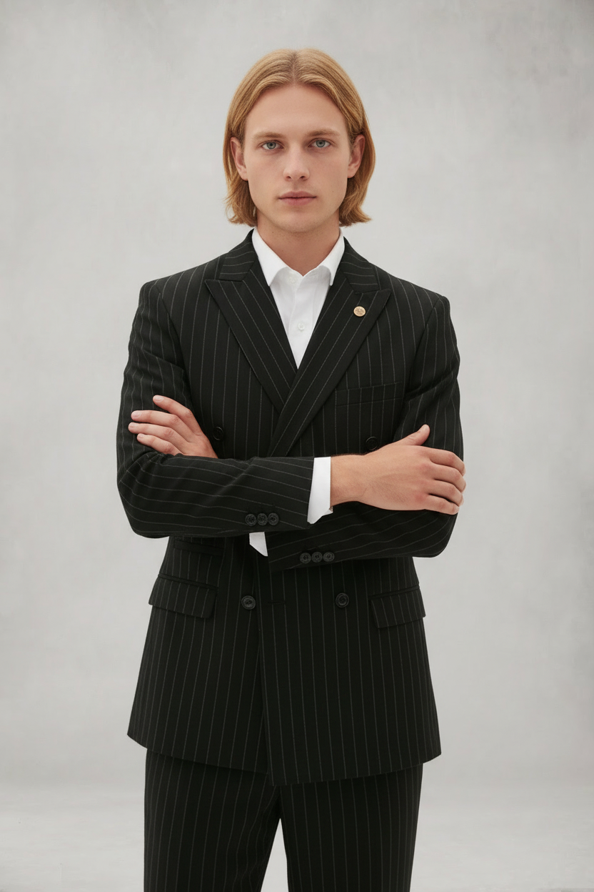 Rocco - Black Pinstripe Double Breasted Two Piece Suit