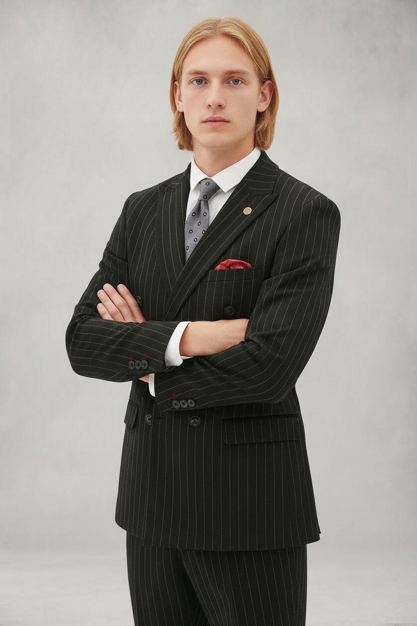 Rocco - Black Pinstripe Double Breasted Two Piece Suit