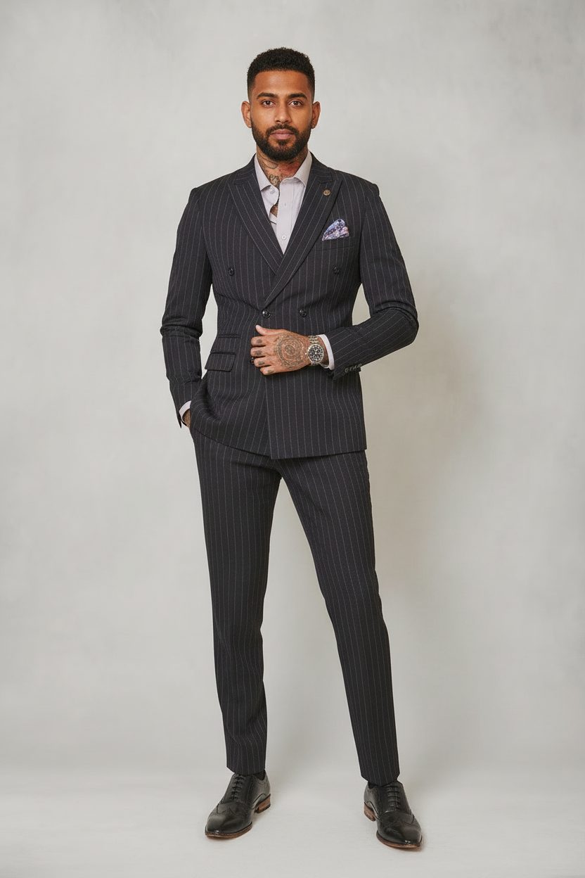 Rocco - Navy Pinstripe Double Breasted Two Piece Suit