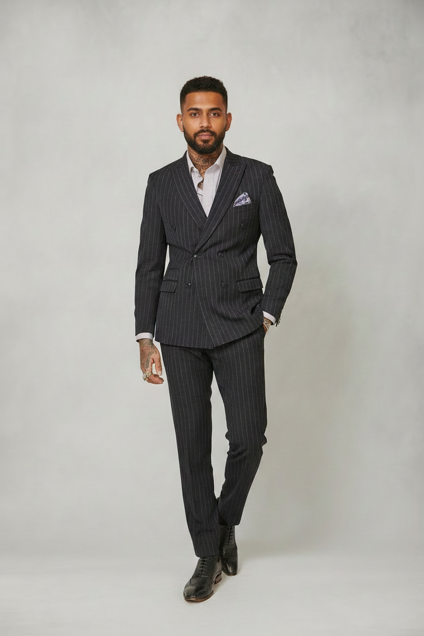Rocco - Navy Pinstripe Double Breasted Two Piece Suit