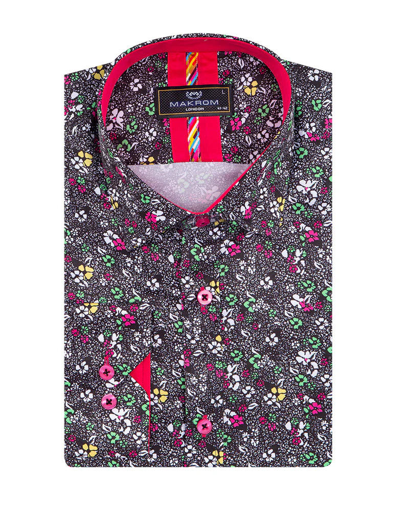 Makrom Fuchsia Colourful Floral Print Shirt