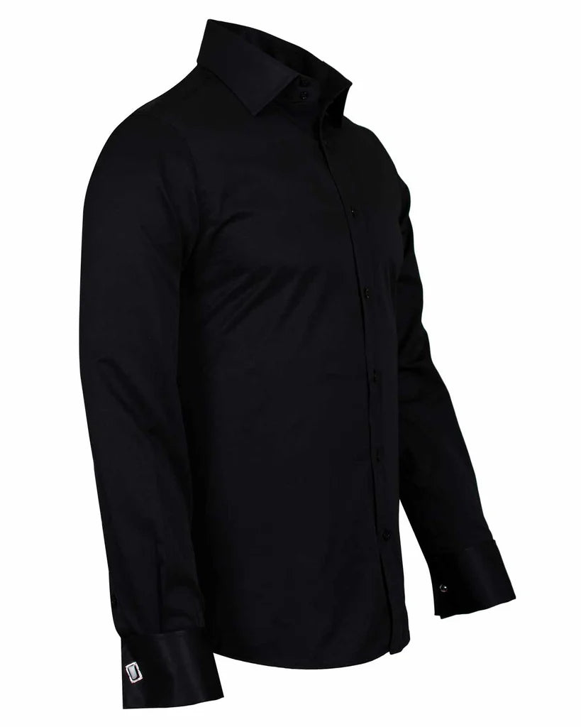 Black Plain Double Cuff Shirt