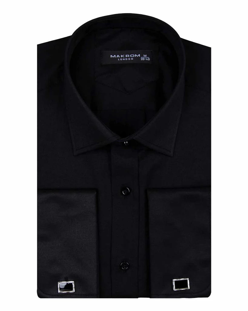 Black Plain Double Cuff Shirt
