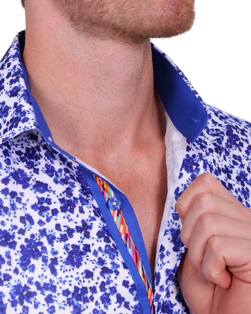 Dark Blue Floral Design Print Men's Shirt
