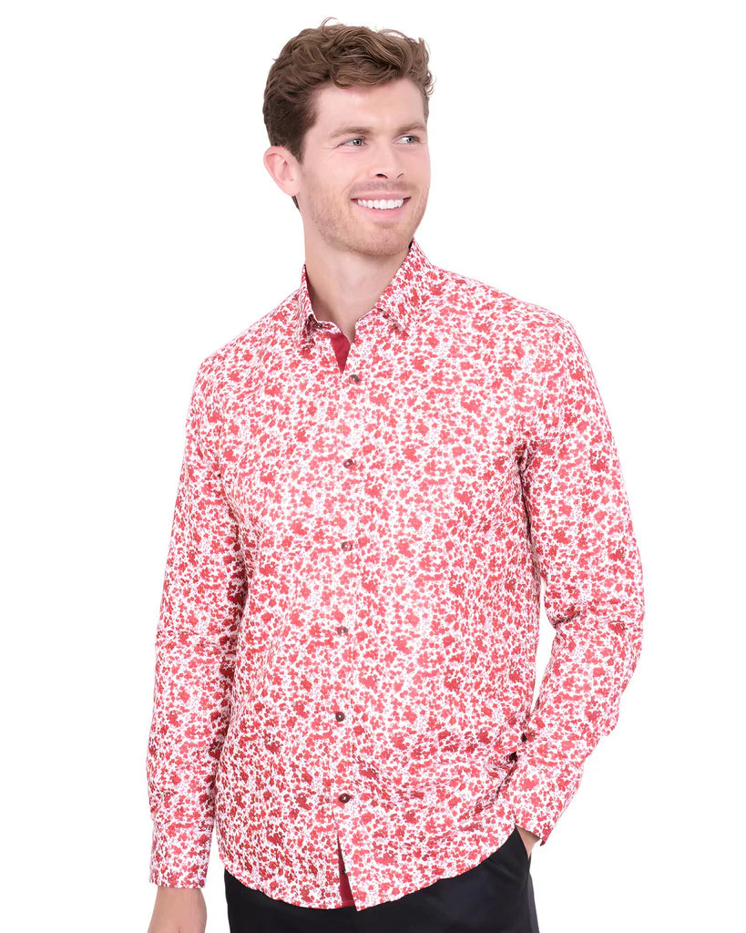 Red Floral Design Print Men's Shirt