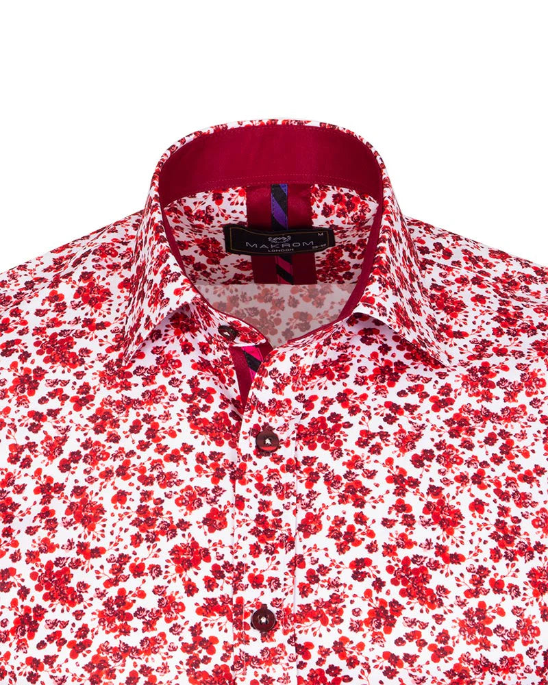 Red Floral Design Print Men's Shirt
