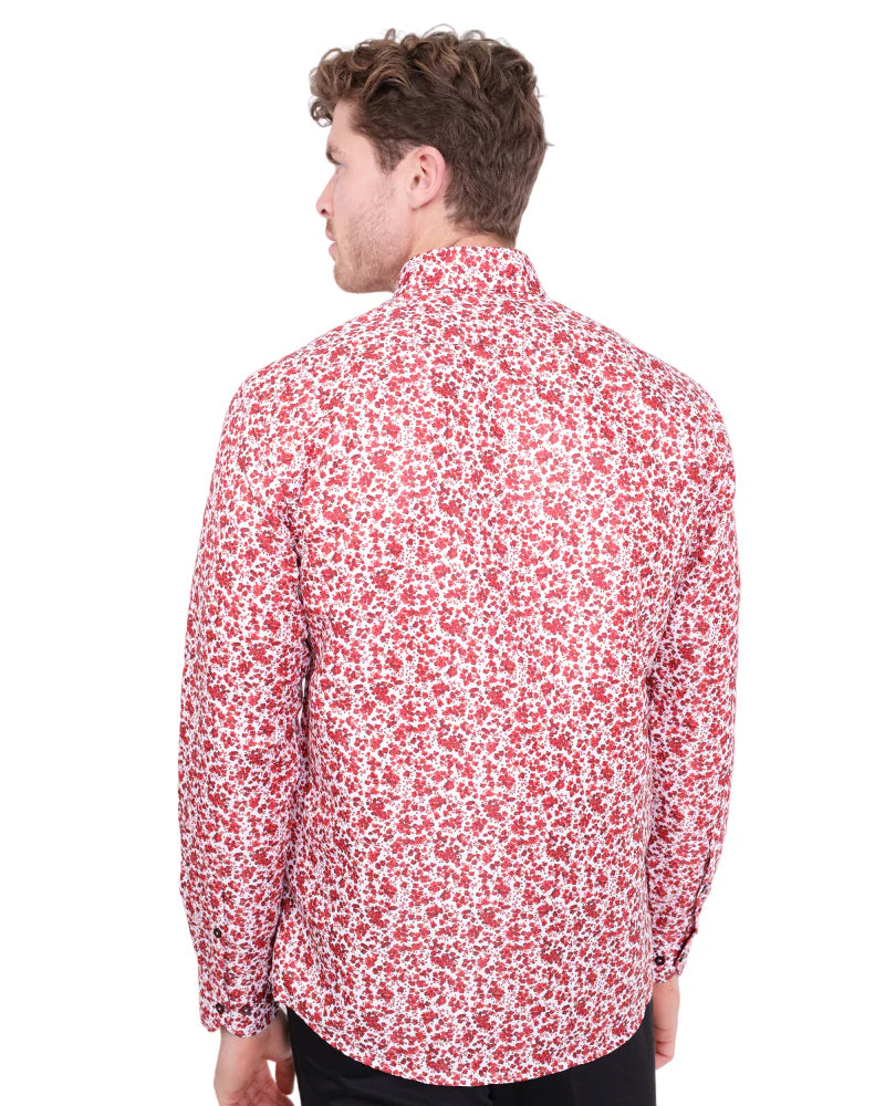 Red Floral Design Print Men's Shirt