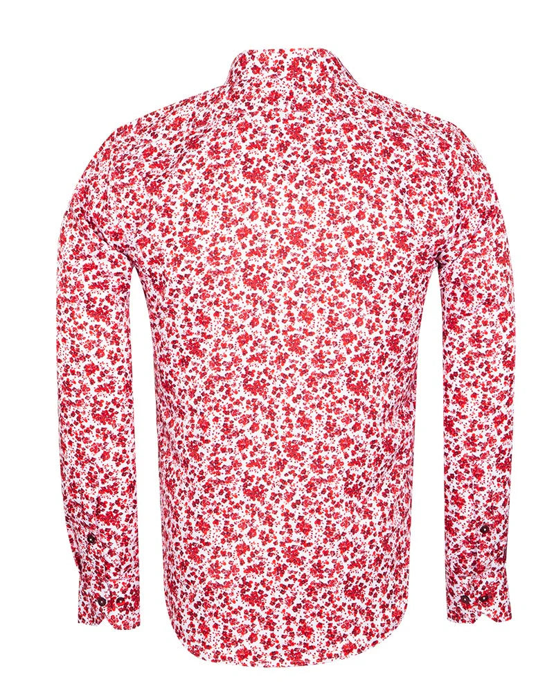 Red Floral Design Print Men's Shirt
