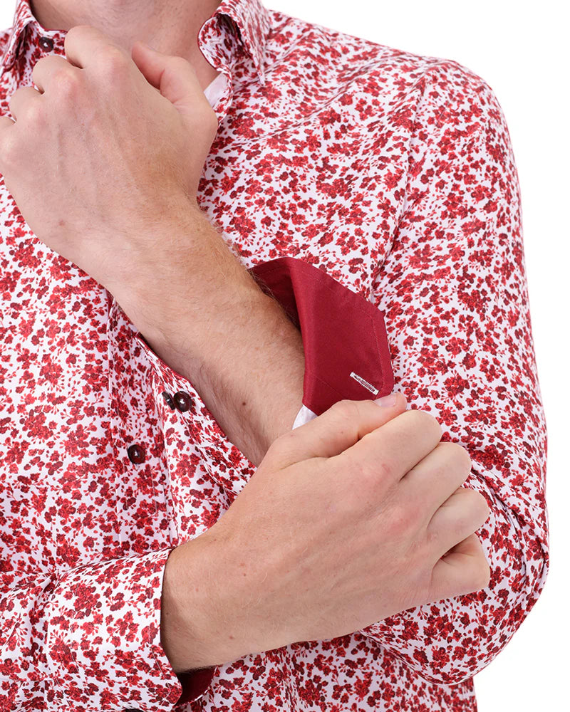 Red Floral Design Print Men's Shirt