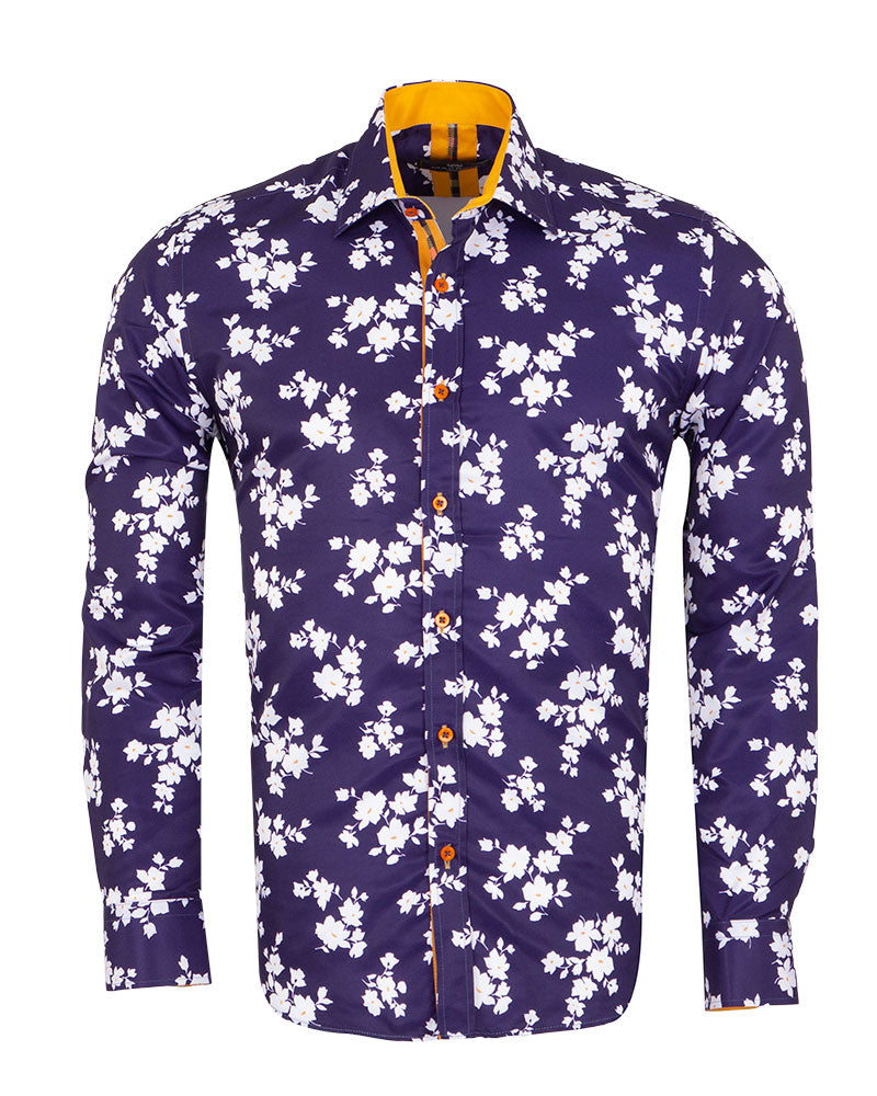 Dark Blue Floral Print Men's Shirt