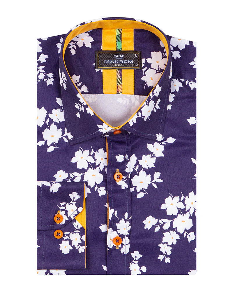 Dark Blue Floral Print Men's Shirt