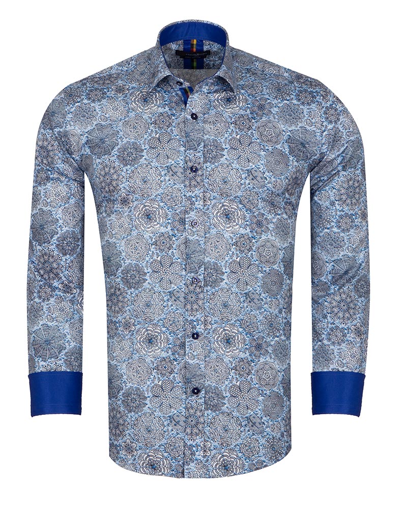 Floral Mosaic Print Shirt with Matching Handkerchief