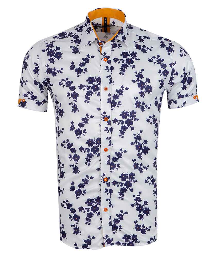 White Floral Print Short Sleeve Shirt
